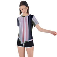 Satin Strips Asymmetrical Short Sleeve Sports Tee