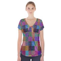 Random Colors Hexagon Short Sleeve Front Detail Top by Sparkle