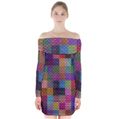 Random Colors Hexagon Long Sleeve Off Shoulder Dress by Sparkle