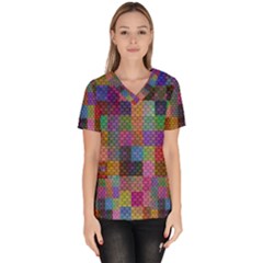 Random Colors Hexagon Women s V-neck Scrub Top by Sparkle