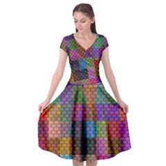 Random Colors Hexagon Cap Sleeve Wrap Front Dress