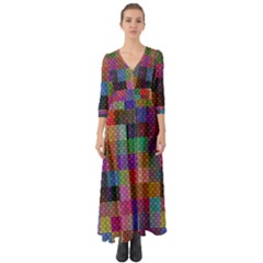 Random Colors Hexagon Button Up Boho Maxi Dress by Sparkle