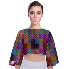 Random Colors Hexagon Tie Back Butterfly Sleeve Chiffon Top by Sparkle