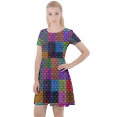 Random Colors Hexagon Cap Sleeve Velour Dress 