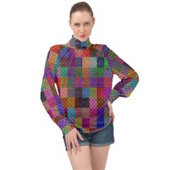 Random Colors Hexagon High Neck Long Sleeve Chiffon Top by Sparkle