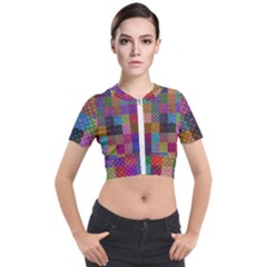 Random Colors Hexagon Short Sleeve Cropped Jacket by Sparkle