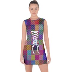 Random Colors Hexagon Lace Up Front Bodycon Dress