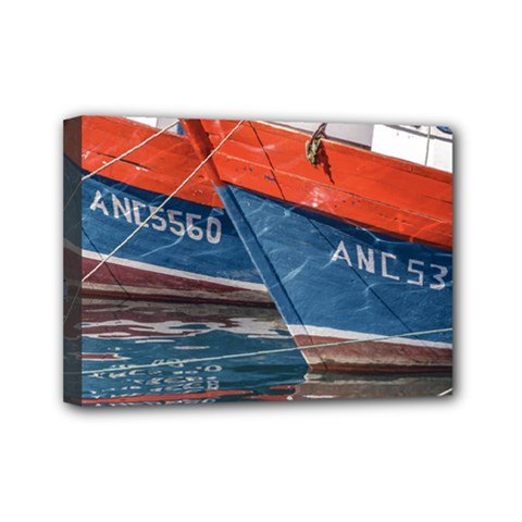 Fishing Boats Parked At Lake, Chiloe Island   Chile Mini Canvas 7  X 5  (stretched) by dflcprintsclothing