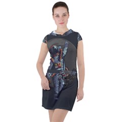 Illustration Drunk Astronaut Drawstring Hooded Dress