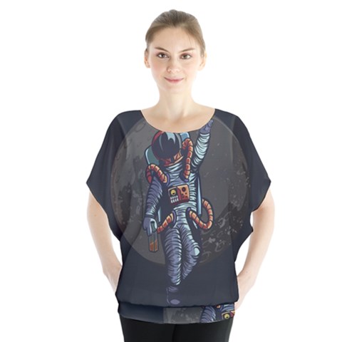 Illustration Drunk Astronaut Batwing Chiffon Blouse by Vaneshart