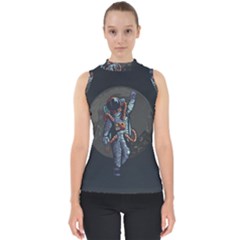 Illustration Drunk Astronaut Mock Neck Shell Top by Vaneshart