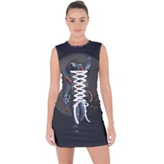 Illustration Drunk Astronaut Lace Up Front Bodycon Dress