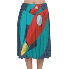 Rocket With Science Related Icons Image Velvet Flared Midi Skirt by Vaneshart