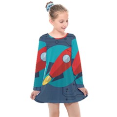 Rocket With Science Related Icons Image Kids  Long Sleeve Dress by Vaneshart