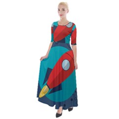 Rocket With Science Related Icons Image Half Sleeves Maxi Dress by Vaneshart