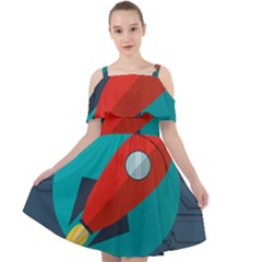 Rocket With Science Related Icons Image Cut Out Shoulders Chiffon Dress