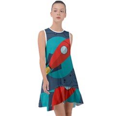 Rocket With Science Related Icons Image Frill Swing Dress