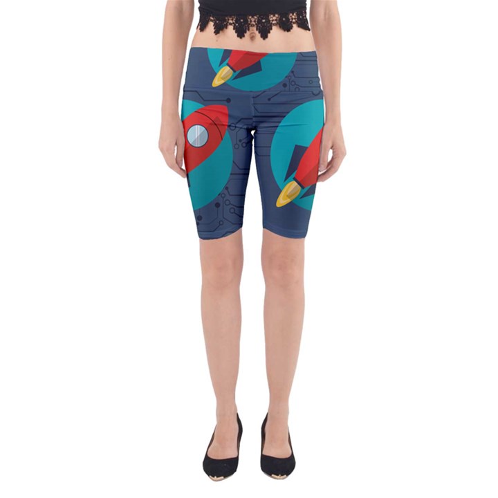 Rocket With Science Related Icons Image Yoga Cropped Leggings