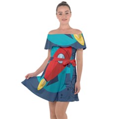 Rocket With Science Related Icons Image Off Shoulder Velour Dress by Vaneshart