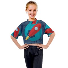 Rocket With Science Related Icons Image Kids Mock Neck Tee