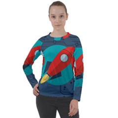 Rocket With Science Related Icons Image Women s Long Sleeve Raglan Tee