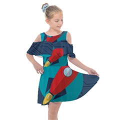 Rocket With Science Related Icons Image Kids  Shoulder Cutout Chiffon Dress by Vaneshart