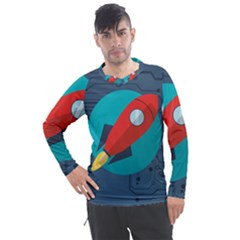 Rocket With Science Related Icons Image Men s Pique Long Sleeve Tee