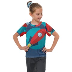 Rocket With Science Related Icons Image Kids  Mesh Piece Tee