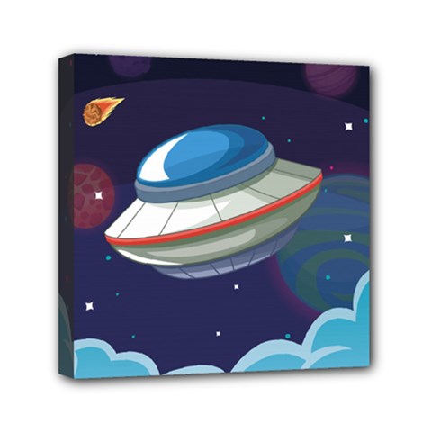 Ufo Alien Spaceship Galaxy Mini Canvas 6  X 6  (stretched) by Vaneshart