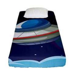 Ufo Alien Spaceship Galaxy Fitted Sheet (single Size) by Vaneshart