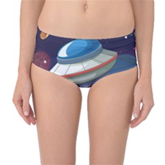 Ufo Alien Spaceship Galaxy Mid-waist Bikini Bottoms by Vaneshart