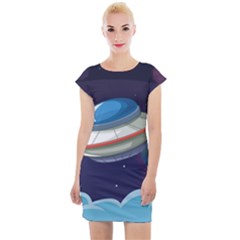 Ufo Alien Spaceship Galaxy Cap Sleeve Bodycon Dress by Vaneshart