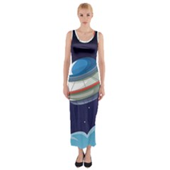 Ufo Alien Spaceship Galaxy Fitted Maxi Dress by Vaneshart