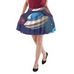 Ufo Alien Spaceship Galaxy A-line Pocket Skirt by Vaneshart