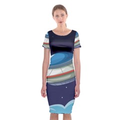 Ufo Alien Spaceship Galaxy Classic Short Sleeve Midi Dress by Vaneshart