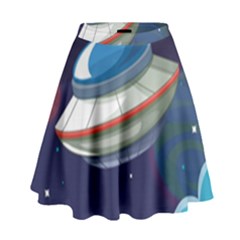 Ufo Alien Spaceship Galaxy High Waist Skirt by Vaneshart