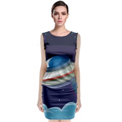 Ufo Alien Spaceship Galaxy Sleeveless Velvet Midi Dress by Vaneshart