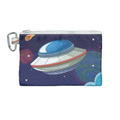 Ufo Alien Spaceship Galaxy Canvas Cosmetic Bag (medium) by Vaneshart