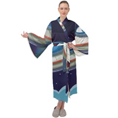 Ufo Alien Spaceship Galaxy Maxi Velour Kimono by Vaneshart