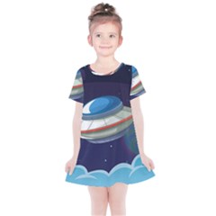 Ufo Alien Spaceship Galaxy Kids  Simple Cotton Dress by Vaneshart