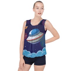 Ufo Alien Spaceship Galaxy Bubble Hem Chiffon Tank Top by Vaneshart