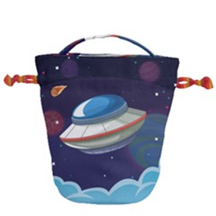 Ufo Alien Spaceship Galaxy Drawstring Bucket Bag by Vaneshart