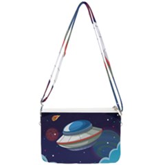 Ufo Alien Spaceship Galaxy Double Gusset Crossbody Bag