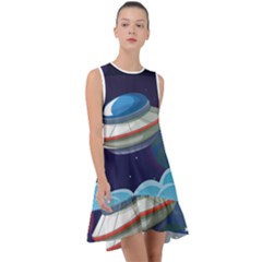 Ufo Alien Spaceship Galaxy Frill Swing Dress by Vaneshart