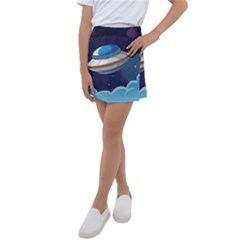 Ufo Alien Spaceship Galaxy Kids  Tennis Skirt by Vaneshart