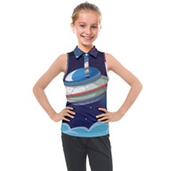 Ufo Alien Spaceship Galaxy Kids  Sleeveless Polo Tee