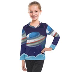 Ufo Alien Spaceship Galaxy Kids  Long Mesh Tee