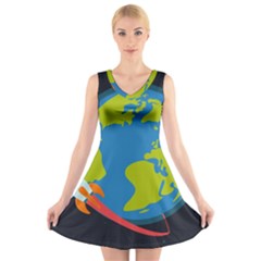 Spaceship Design V-neck Sleeveless Dress by Vaneshart