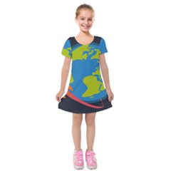 Spaceship Design Kids  Short Sleeve Velvet Dress