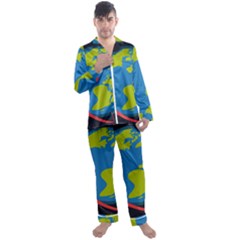 Spaceship Design Men s Long Sleeve Satin Pyjamas Set by Vaneshart